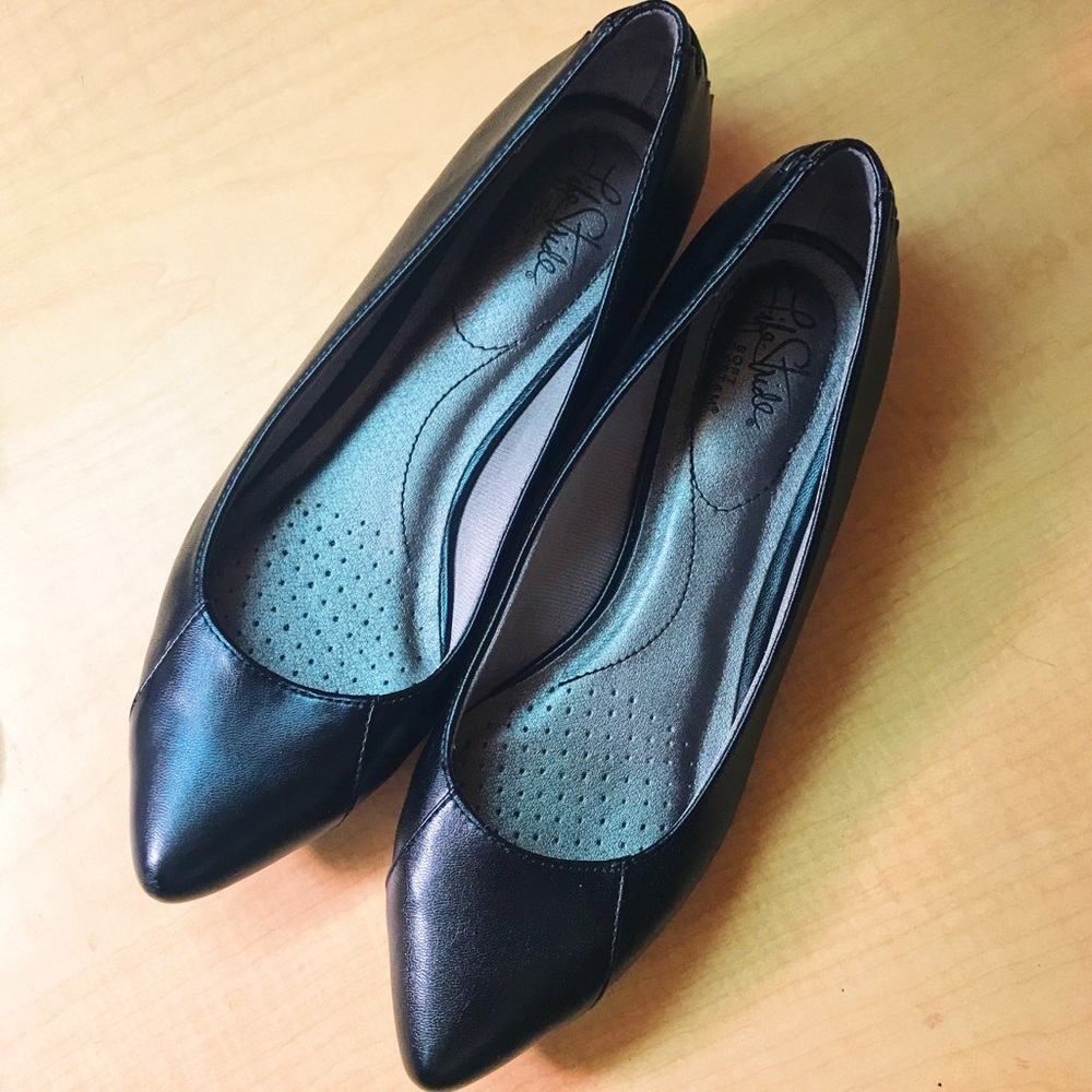Black Leather Flats